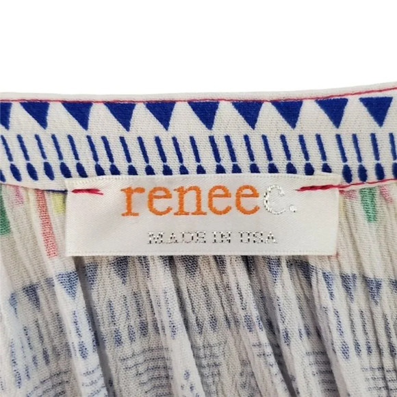 Renee C Printed Blouse Womans Size L White Multi Rayon Lightweight - Picture 7 of 8